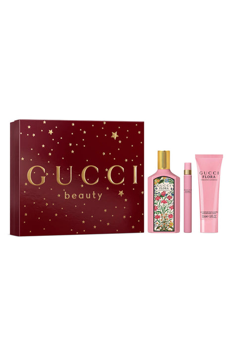 Gucci flora gorgeous gardenia 3 pcs set for women: 3.3 eau de parfum spray + 0.33 eau de parfum spray + 1.6 body lotion.